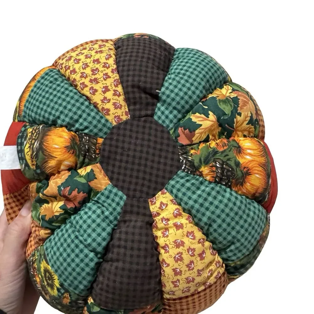 MTY International Co Ltd Large Fabric Patchwork Pumpkin 12” Fall Halloween Decor